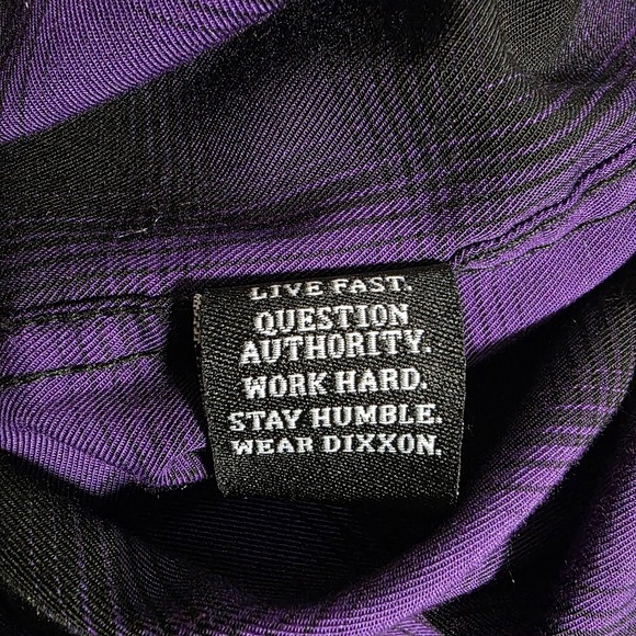 Dixxon Flannel Shirt Mens Large The Heart Short Sleeve Snap Purple Black Striped - Picture 7 of 9